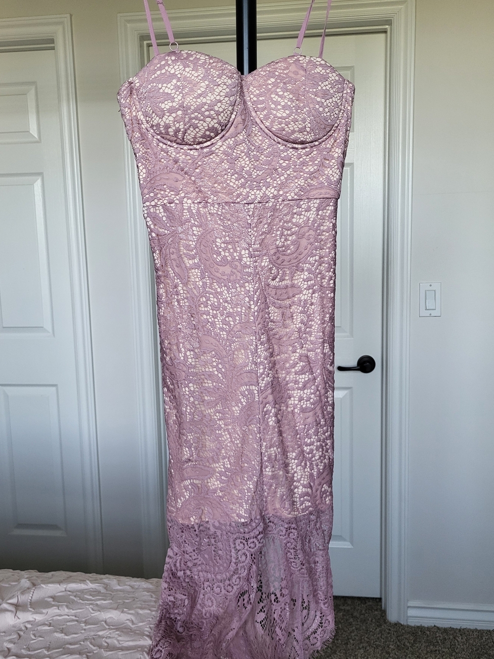 Missguided Lilac Lace and Nude Dress with Straps